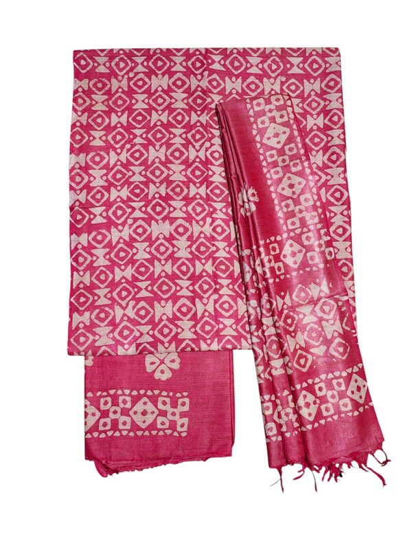 Pink Unstitched Batik Print Cotton Salwar Suit Dress Material with Dupatta