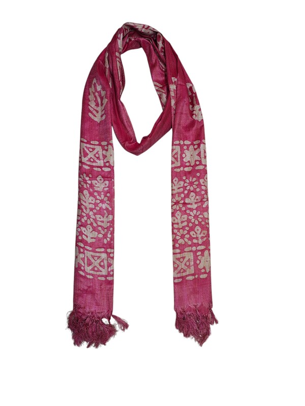 Pink Batik Cotton Silk Dupatta for Women