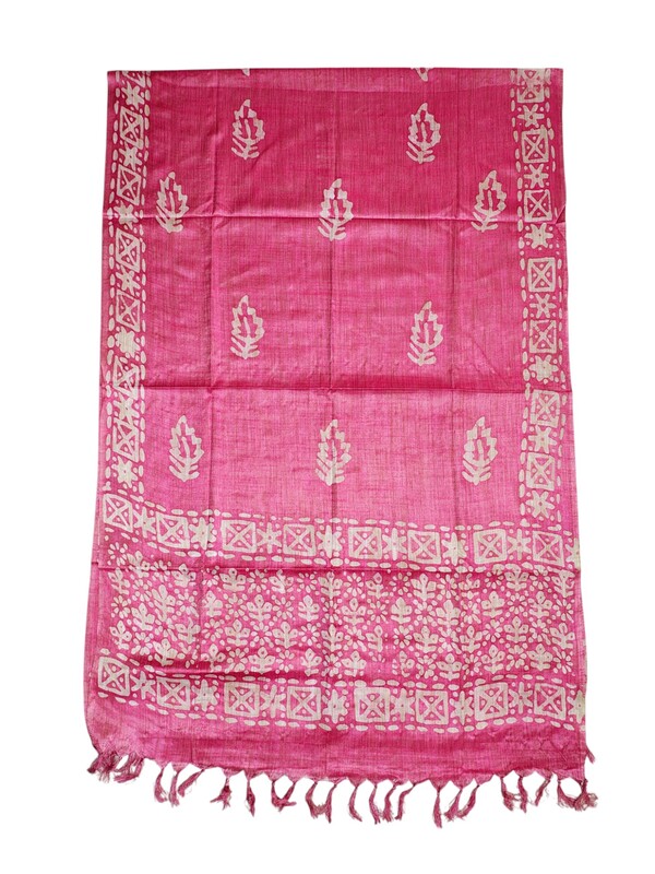 Pink Batik Cotton Silk Dupatta for Women