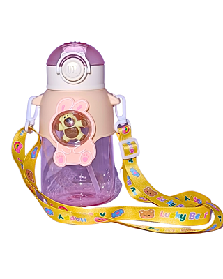 BPA Free Cartoon Doll Strawberry Bear Strap Kettle Student Kids Outdoor Portable Anti-fall Plastic Water Bottle with Straw