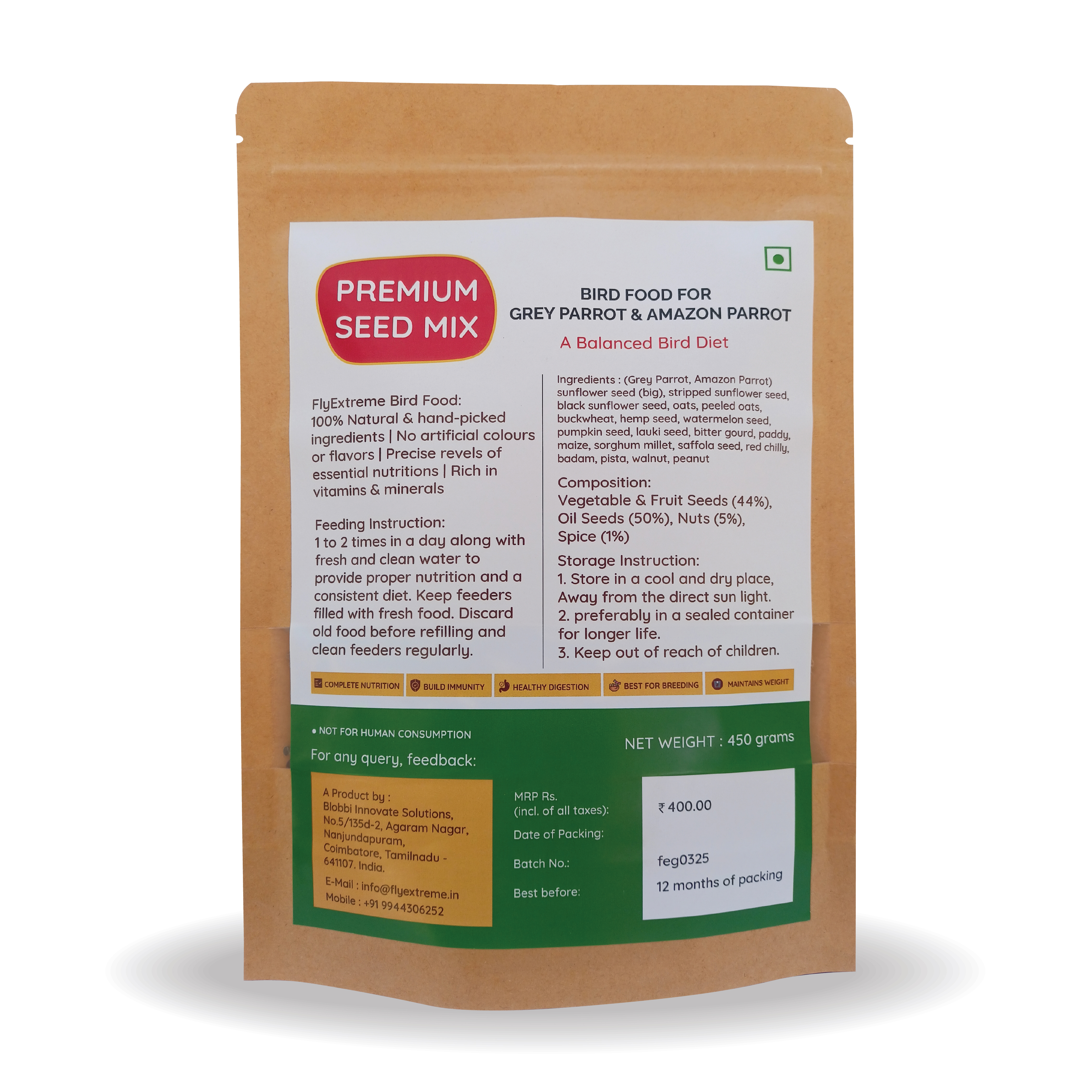 Premium Bird Food For Grey Parrot & Amazon Parrot Bird Food