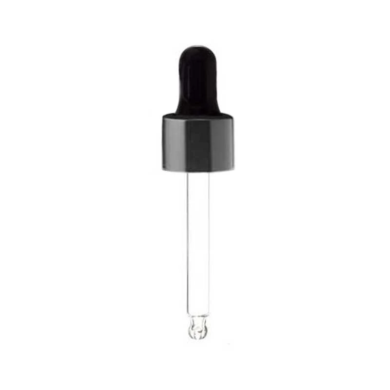 SERUM DROPPER Cap Full BLACK Glass 18mm NECK SERUM DROPPER Cap Full BLACK Glass 18mm NECK