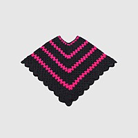 (4-5 Years) Handknitted Kids Woolen Poncho, Black and Pink