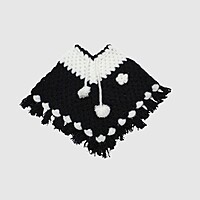 (1-2 Years) Kids Handknitted Woolen Poncho, Black and White