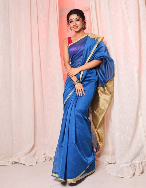 Handloom Bengal Cotton Silk Saree -Blue