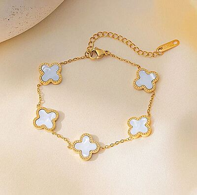 White Clover Mother of Pearl Link Bracelet For Women White Clover Mother of Pearl Link Bracelet For Women