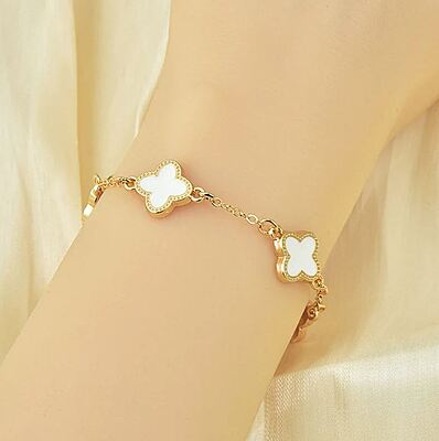 White Clover Mother of Pearl Link Bracelet For Women White Clover Mother of Pearl Link Bracelet For Women