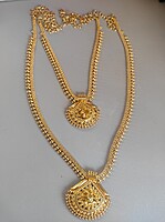 Antique Gold-Tone Double Layer Pendant Necklace for Women