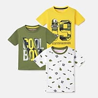 Boys Pack of 3 Printed Round Neck Casual T-shirt