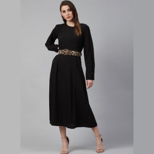 Black Pleated Midi Dress