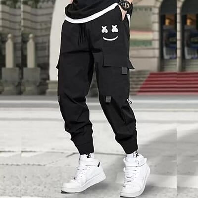 Men Printed Black Track Pants