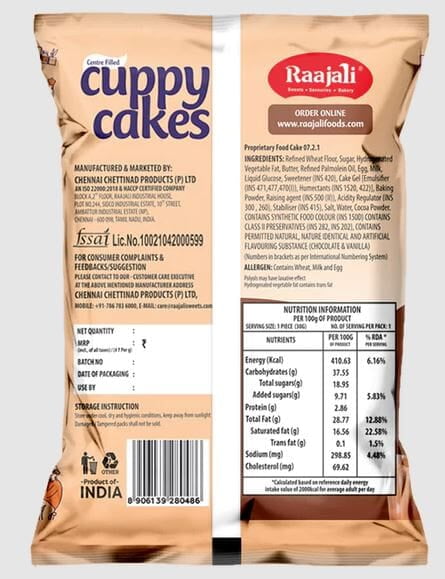 RAAJALI CUPPY CAKE - CENTRE FILLED MUFFIN - CHOCOLATE (30G PER PACK) RAAJALI CUPPY CAKE - CENTRE FILLED MUFFIN - CHOCOLATE (30G PER PACK)