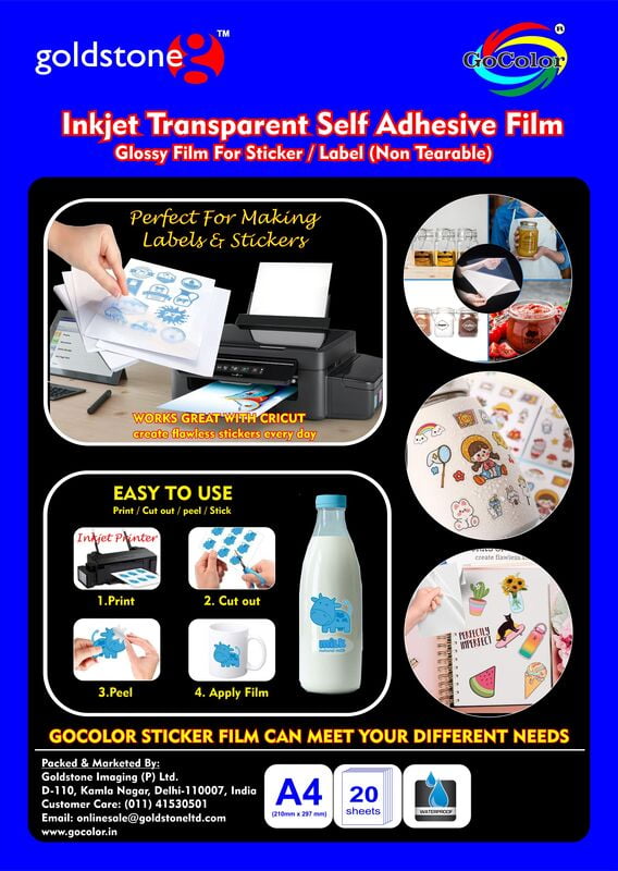 Self Adhesive Inkjettransparent/clear Film sticker/label - A4 Size (210mm X 297mm) 20 Sheet Self Adhesive Inkjettransparent/clear Film sticker/label - A4 Size (210mm X 297mm) 20 Sheet