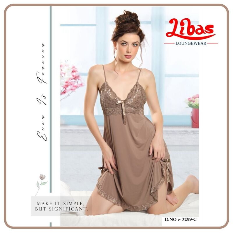 Plain Hemp Gold Colored Malai Fancy One Piece Baby Doll Night Dress From Libas Loungewear - FCN108 Plain Hemp Gold Colored Malai Fancy One Piece Baby Doll Night Dress From Libas Loungewear - FCN108