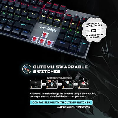 Cosmic Byte CB-GK-28 Vanth Mechanical Keyboard Upgraded with Swappable Outemu Red Switches and Rainbow LED Cosmic Byte CB-GK-28 Vanth Mechanical Keyboard Upgraded with Swappable Outemu Red Switches and Rainbow LED