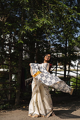 Ivory color pure cotton with light blue handblock work Ivory color pure cotton with light blue handblock work
