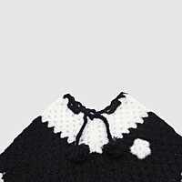 (1-2 Years) Handknitted Kids Black and White Woolen Poncho