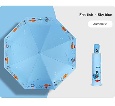 New automatic cartoon kids umbrella sunny umbrella three fold cartoon black rubber umbrella