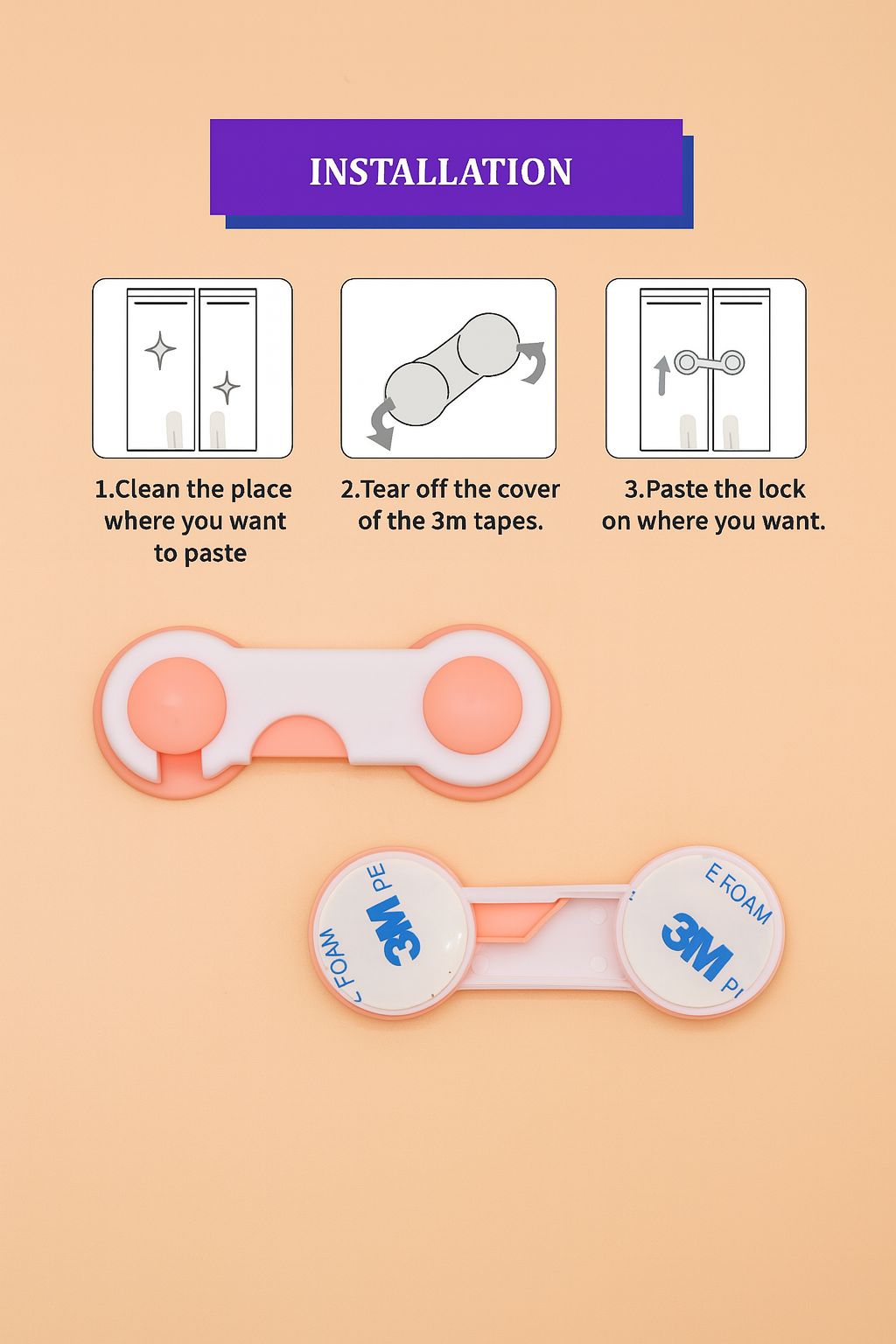 Baby Safety Lock – Dual Adhesive for Doors, Cabinets & Drawers (Pack of 4) Baby Safety Lock – Dual Adhesive for Doors, Cabinets & Drawers (Pack of 4)