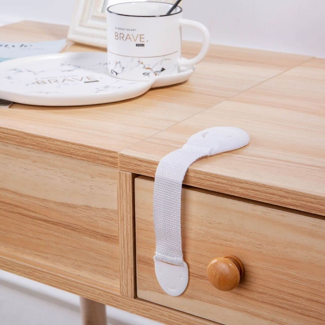 Baby Safety Locks & Latches – Nylon Strap for Doors, Cupboards & Drawers (White, Pack of 4) Baby Safety Locks & Latches – Nylon Strap for Doors, Cupboards & Drawers (White, Pack of 4)