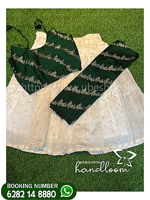 GREEN&SILVAR PRINTED HALF SAREE SET AGE 8-9-10