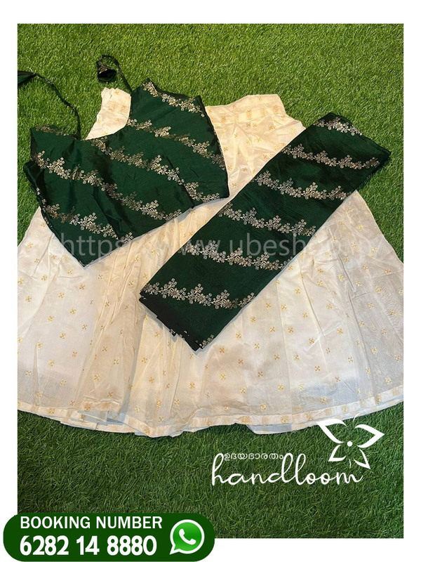 GREEN&SILVAR PRINTED HALF SAREE SET AGE 8-9-10 GREEN&SILVAR PRINTED HALF SAREE SET AGE 8-9-10