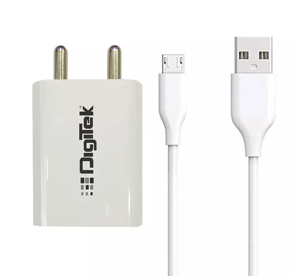 Digitek Smart Fast Charger DMC-026 MU (2.4A Dual USB Adapter with Micro USB Data Cable - White)
