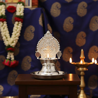 Silver Plate with Kamakshi Diya