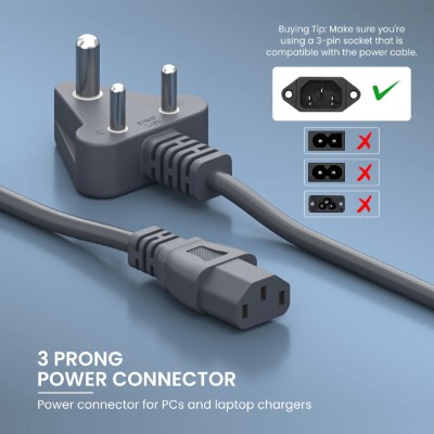Portronics Konnect G1 Desktop Power Cable with 350W Load Capacity for Desktop, PC & Printers, Monitor, 1.5 Meter Cable Length(Grey) Portronics Konnect G1 Desktop Power Cable with 350W Load Capacity for Desktop, PC & Printers, Monitor, 1.5 Meter Cable Length(Grey)