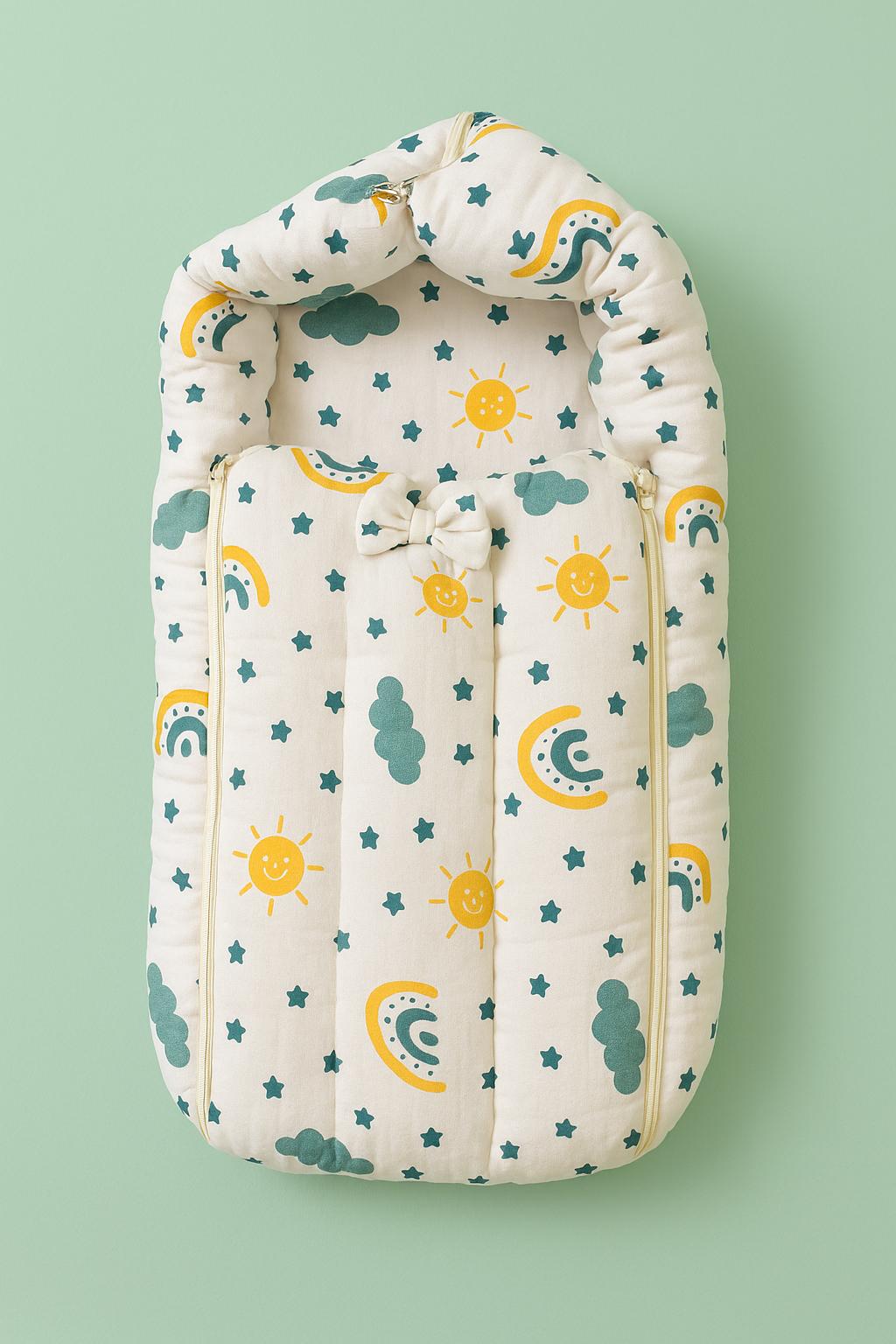 Premium Muslin Baby Carry Bed – Soft, Lightweight & Cozy - Cloud Blue