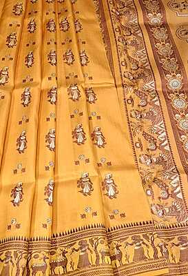 Figure motif Baluchari Color Golden mustard Figure motif Baluchari Color Golden mustard