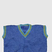 (4-5 Years) Baby Woolen Sweater, Handknitted, Blue with Yellow and Turquoise Stripes