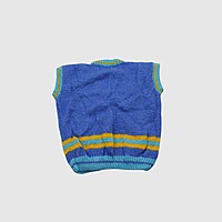 (4-5 Years) Baby Woolen Sweater, Handknitted, Blue with Yellow and Turquoise Stripes