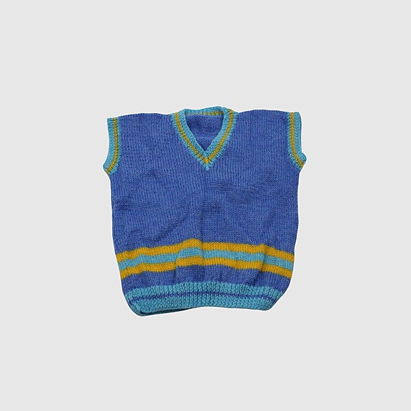 (4-5 Years) Baby Woolen Sweater, Handknitted, Blue with Yellow and Turquoise Stripes