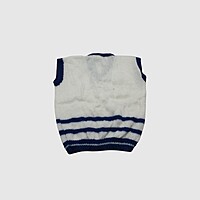 (4-5 Years) Baby Woolen Sweater, Handknitted, White and Navy Blue Striped Pattern