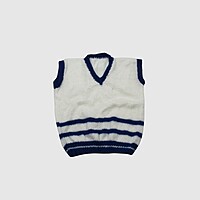 (4-5 Years) Baby Woolen Sweater, Handknitted, White and Navy Blue Striped Pattern