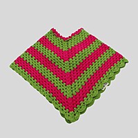 (1-2 Years) Baby Handknitted Woolen Poncho, Red and Green Crochet Design