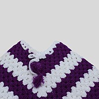 (6-12 Months) Baby Handknitted Woolen Poncho, Purple and White