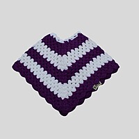 (6-12 Months) Baby Handknitted Woolen Poncho, Purple and White