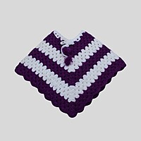 (6-12 Months) Baby Handknitted Woolen Poncho, Purple and White