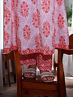 CORAL AND WHITE FLORAL PRINT COTTON SALWAR SUIT SET
