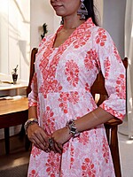 CORAL AND WHITE FLORAL PRINT COTTON SALWAR SUIT SET