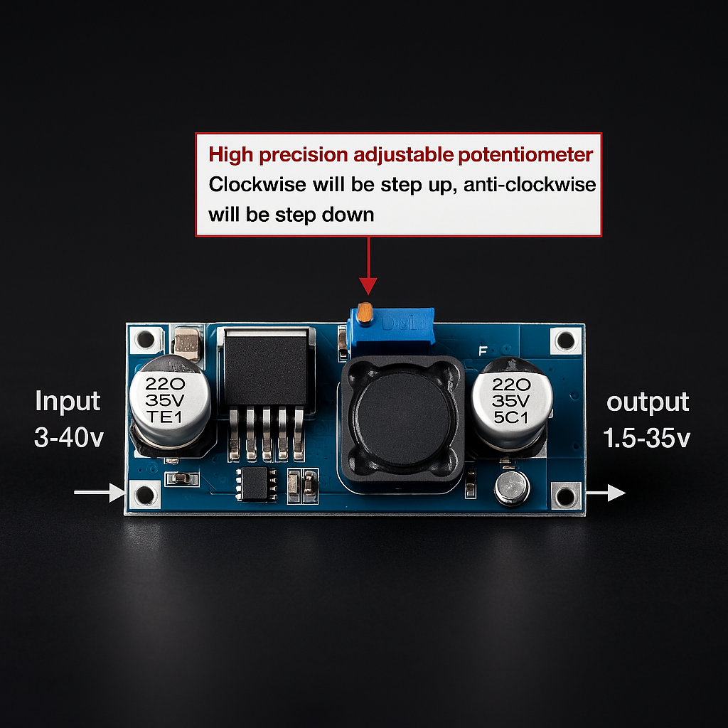 3A DC-DC Buck Converter Step Down Power Supply Module – LM2596 Adjustable Voltage Regulator