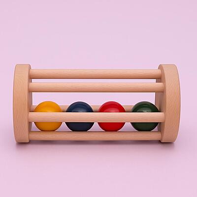 Wooden Rolling Rattle – Sensory & Motor Skill Development Toy for Infants
