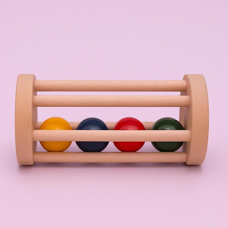 Wooden Rolling Rattle – Sensory & Motor Skill Development Toy for Infants