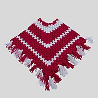 (6-12 Months) Baby Handknitted Woolen Poncho, Red and White