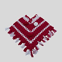 (6-12 Months) Baby Handknitted Woolen Poncho, Red and White