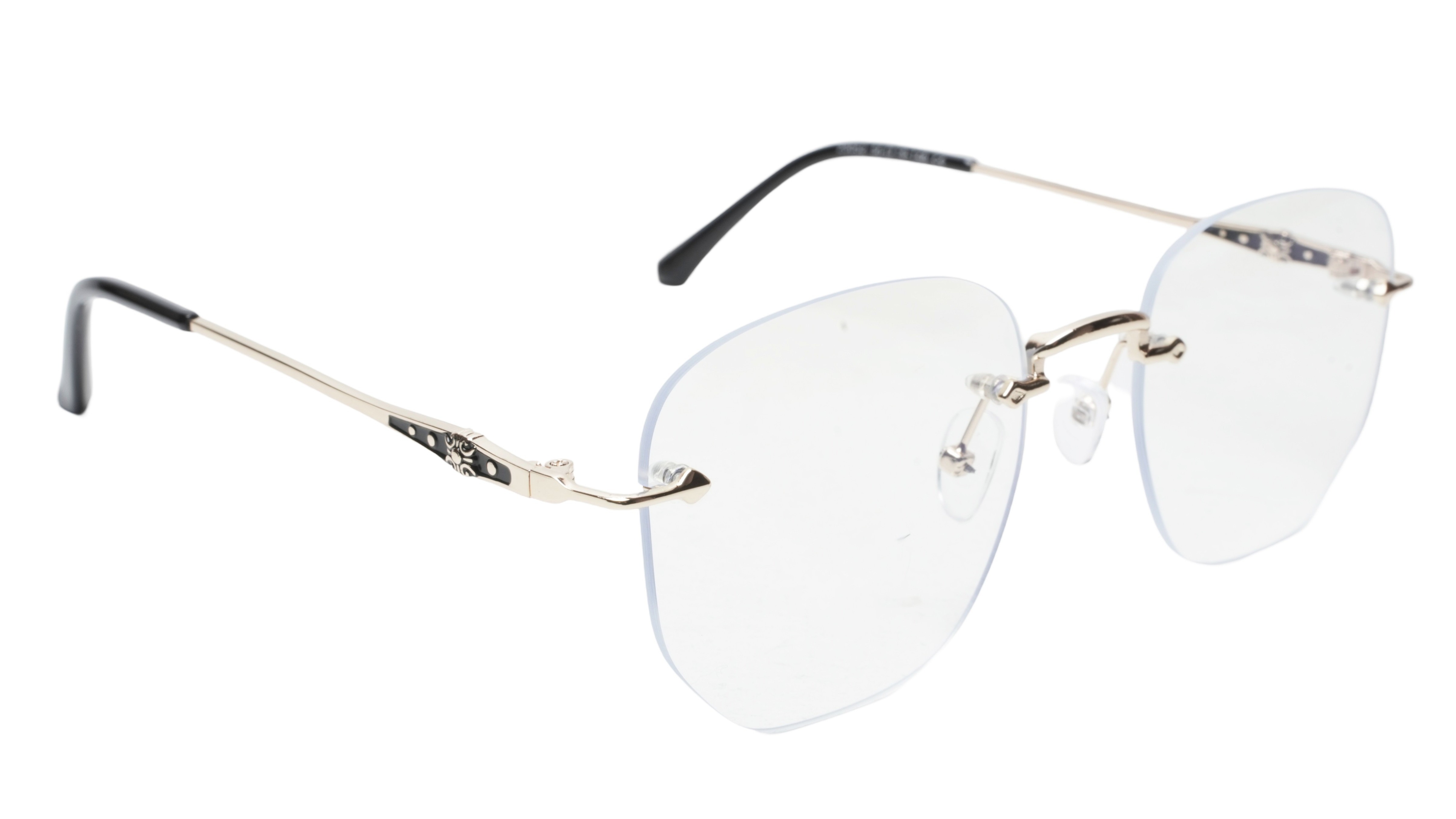 Soigné Unisex Square Rimless Spectacle Frame.Gold&Black-Medium Soigné Unisex Square Rimless Spectacle Frame.Gold&Black-Medium
