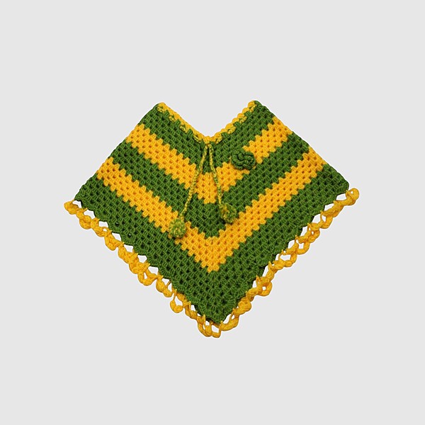 (3-4 Years) Kids Handknitted Green and Yellow Striped Woolen Poncho