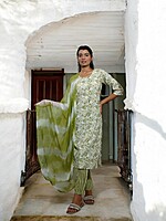 WOMEN'S FLORAL PRINT COTTON SALWAR SUIT SET WITH DUPATTA